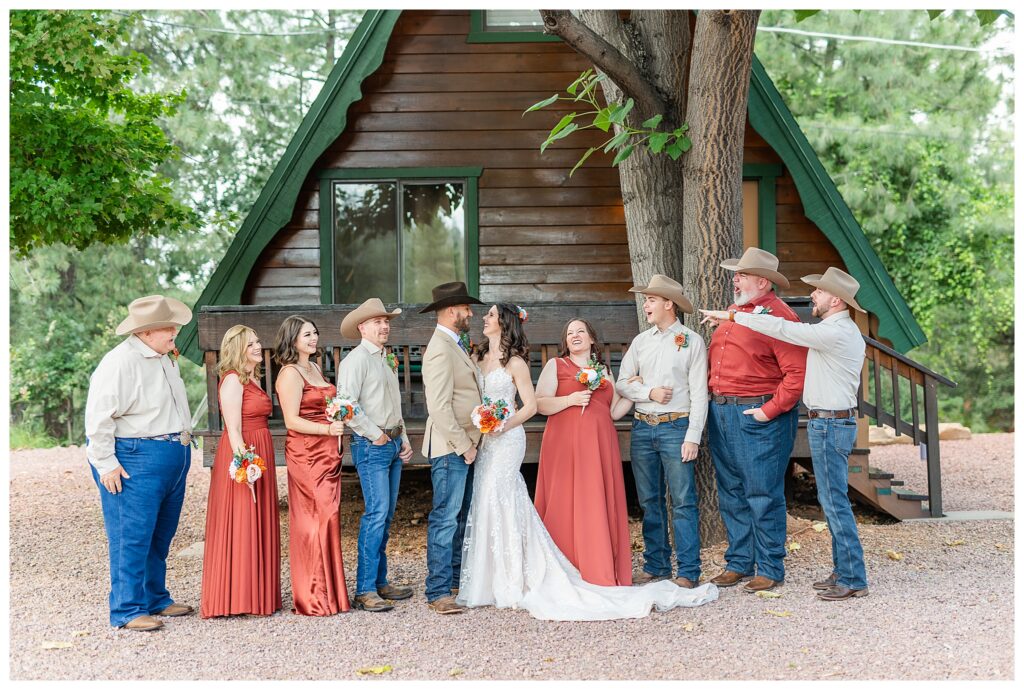 Wedding party laughing at jokes