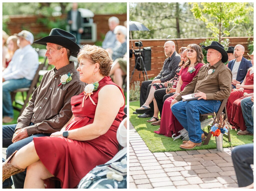 Parents watching ceremony at wedding at Cabins on Strawberry Hill