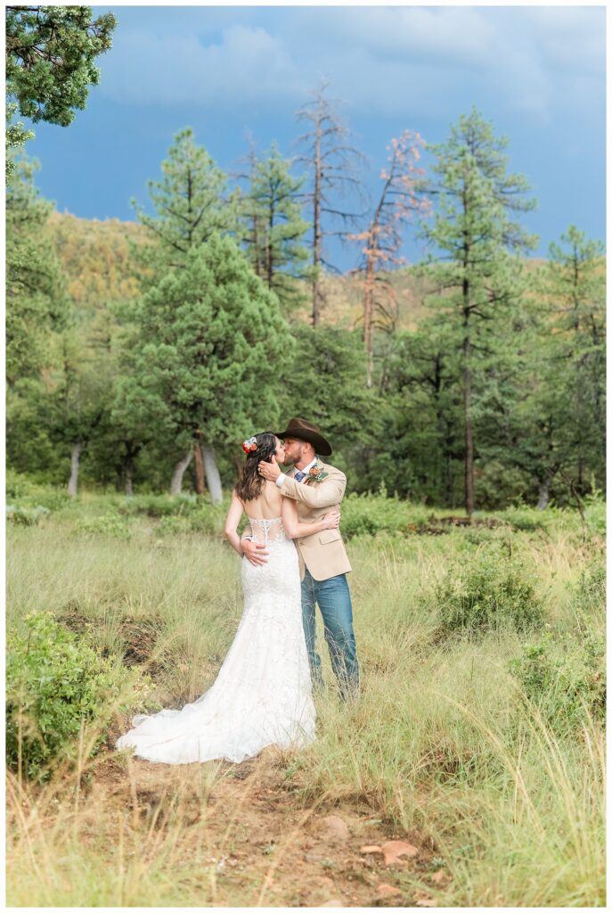 Bride and groom portraits in forest