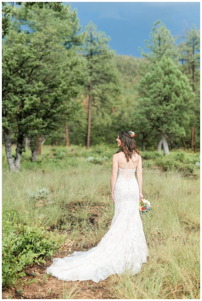 Bride in forest in Strawberry, AZ
