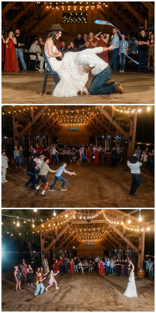 Garter toss at Cabins on Strawberry Hill reception