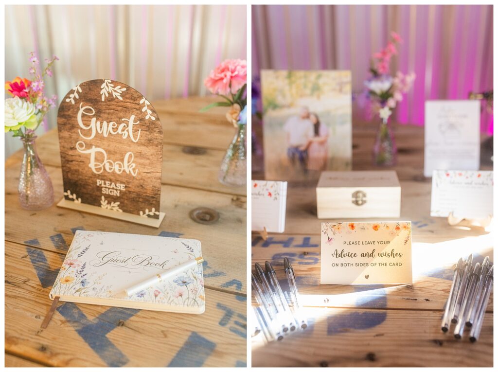 Reception decor details at September Star Barn Wedding